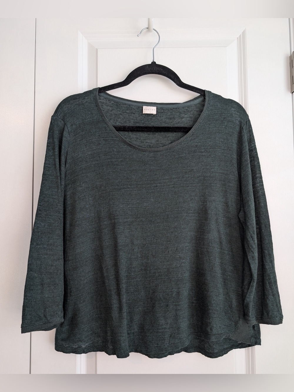 Poetry Round-Neck Top Linen Pullover Jersey Dark Green Size 10